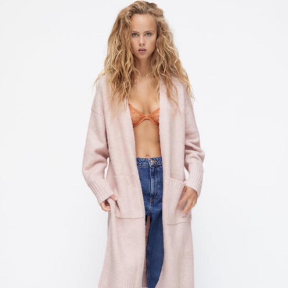 ZARA Long Knit Cardigan With Pockets NWT